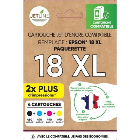 Jetline cartouche d'encre E-18 PACK XL PAQUERETTES