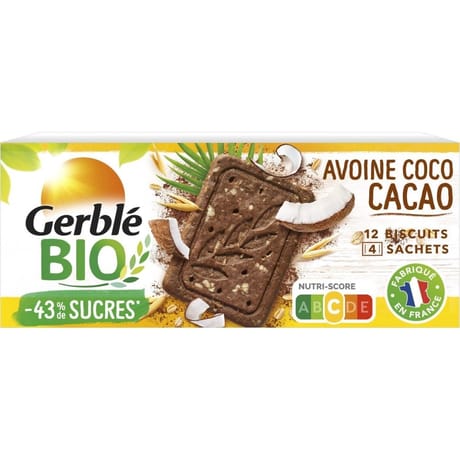 Gerblé bio biscuit avoine coco cacao bio 132g
