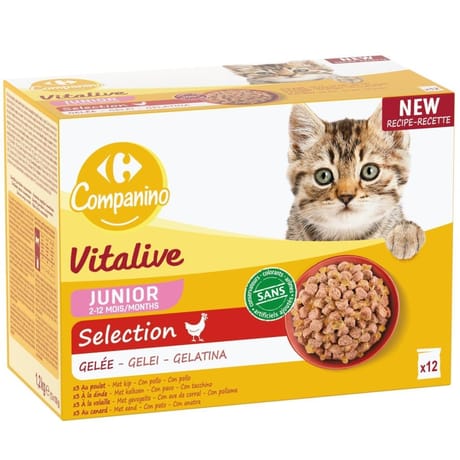 Carrefour companino pâtée pour chat junior sélection volaille 12 sachets de 100g
