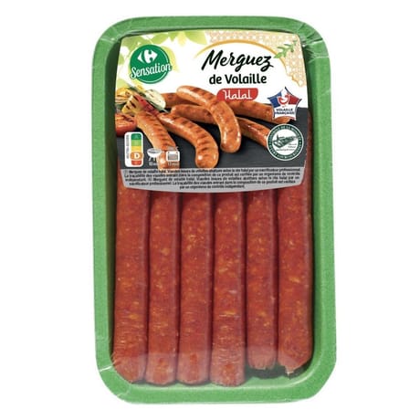 Carrefour sensation 6 merguez de volaille halal 300g