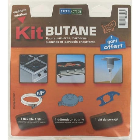 Tréfilaction kit butane - flexible 1,50 m + détendeur + clé + gant