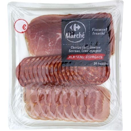 Crf le marché plateau espganol : jambon serrano, lomo, chorizo 170g