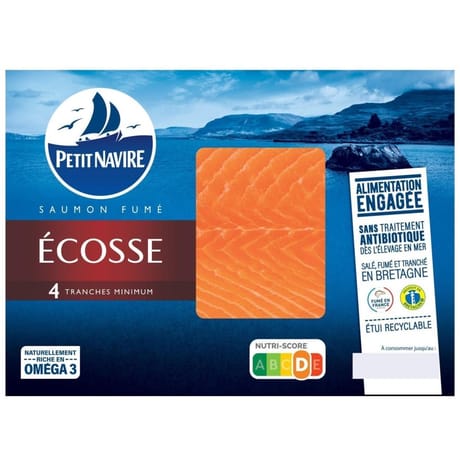 Petit navire saumon fumé Atlantique élevé en Ecosse 4 tranches minimum 120g