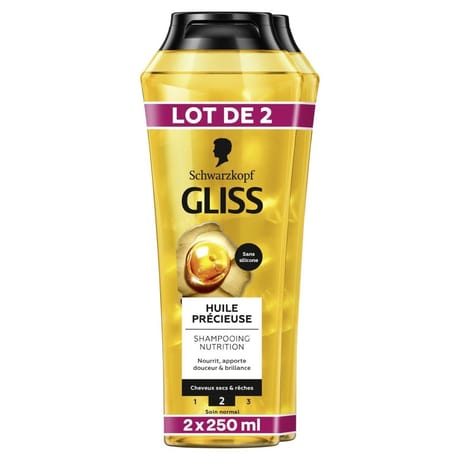 Gliss huile précieuse shampoing nutrition lot de 2 x 250 ml