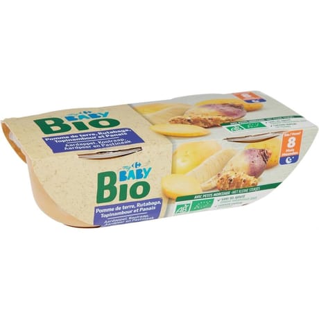 Carrefour babay bio plat bébé pomme de terre, rutabaga dès 8 mois 2 x 200g
