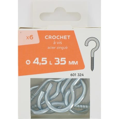 Tréfilaction crochets à vis acier zingué 4.5x35mm x6