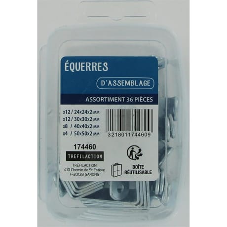 Tréfilaction assortiment équerres d'assemblage x36