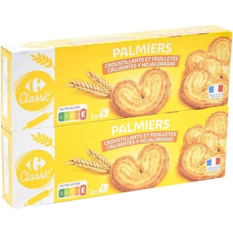 Carrefour classic' biscuits palmier feuilletés croustillants 2 paquets x 100g