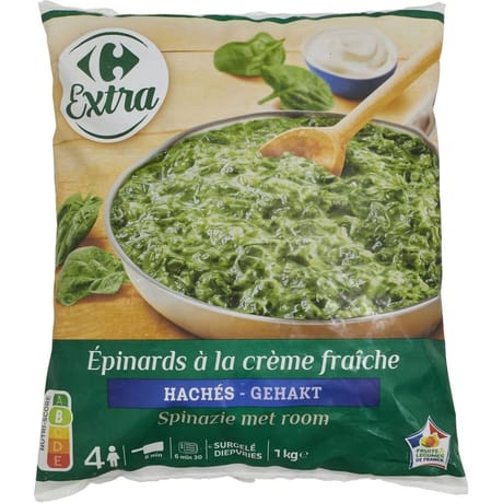 Carrefour extra épinards hachés à la crème fraîche 1kg