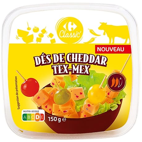 Carrefour Classic' dés de cheddar tex mex 150g