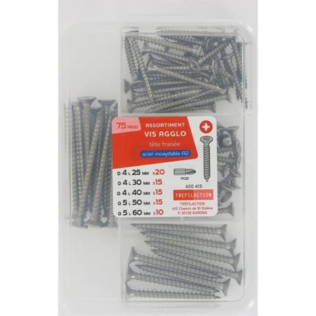 Tréfilaction assortiment vis agglo tête fraisée inox x 75
