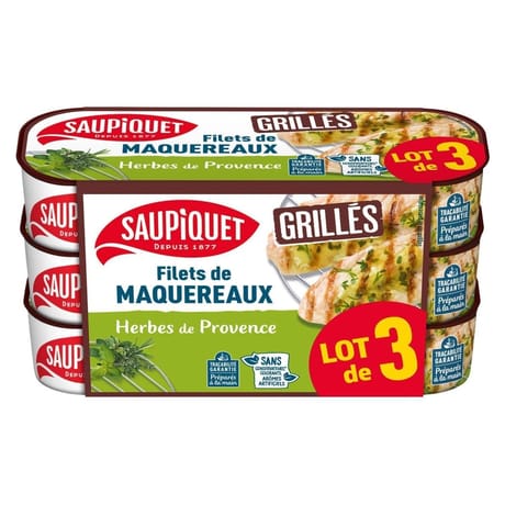 Saupiquet filets de maquereaux grillés herbes de Provence lot de 3 x 120g