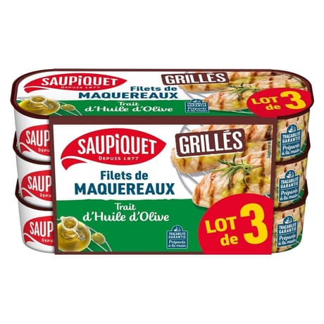 Saupiquet lot de 3 filets de maquereaux grillés à l'huile d'olive 120g