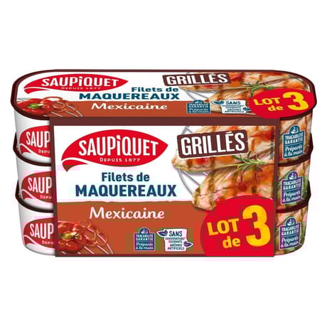 Saupiquet filets de maquereaux grillés à la mexicaine finement épicés 3x120g