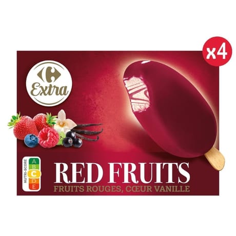 Carrefour extra 4 bâtonnets glace fruits rouges coeur vanille 312g