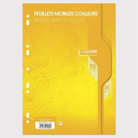 Feuilles simples perforées Jaune 21X297 100 pages seyes 80g Calli