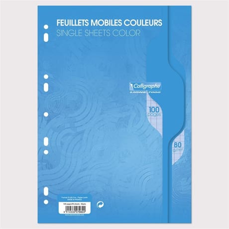 Feuilles simples perforées Bleu 21X297 100 pages seyes 80g Calli