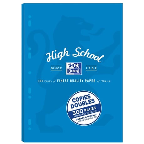 COPIES DOUBLES PERFOREES OXFORD HIGHSCHOOL 210X297 SOUS ETUI 300P 90G SEYES