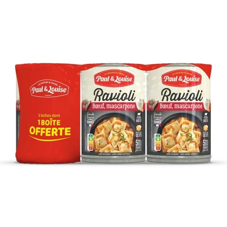 Paul & louise lot de 3 boites de ravioli boeuf mascarpone 400g