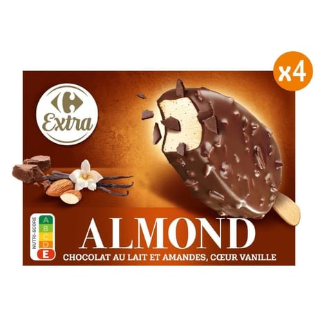 Carrefour Extra glaces chocolat au lait amandes x4 320g
