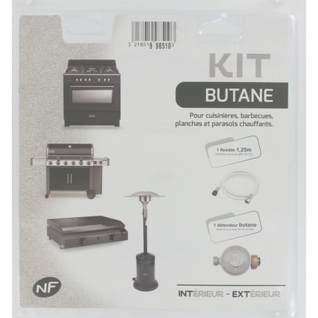 Kit gaz butane flexible 1.25 m + détenteur butane intérieur extérieur