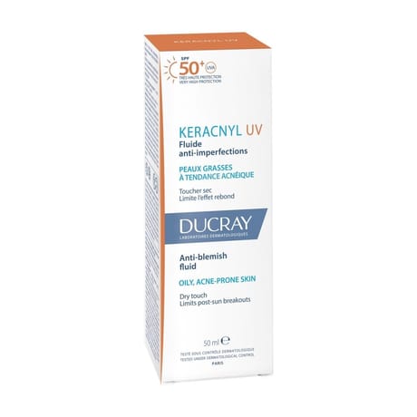 Ducray keracnyl uv 50+ fluide anti-imperfections peaux grasses à acnéique 50ml