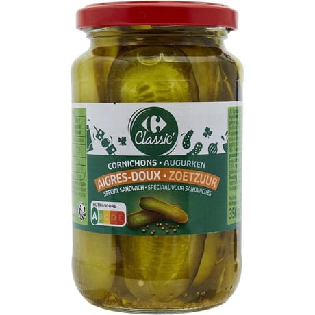 Carrefour classic' cornichons en tranches aigres-doux 180g