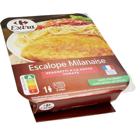 Carrefour extra escalope milanaise spaghetti à la sauce tomate 300g