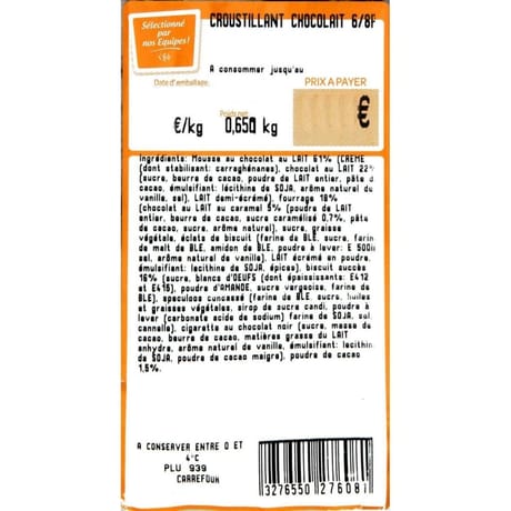 Croustillant choco lait 6 parts