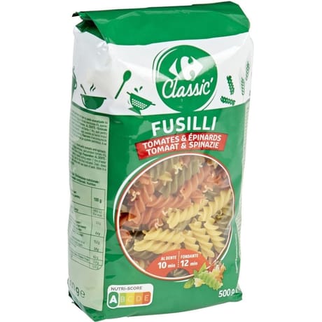 Carrefour classic' pâtes fusilli tomates & épinards 500g