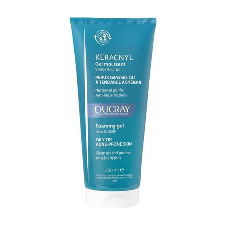 Ducray keracnyl gel moussant nettoyant anti-imperfections visage peau grasse 200ml