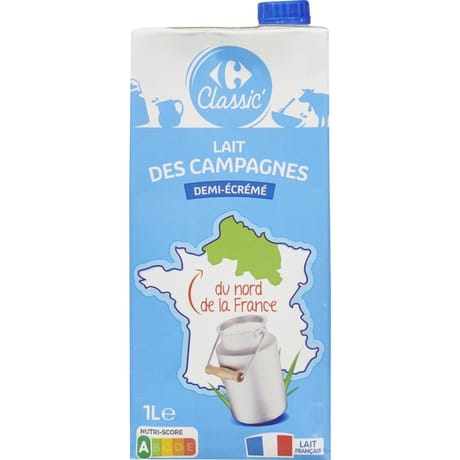Carrefour Classic lait des campagnes du nord de la france demi écrémé 1l