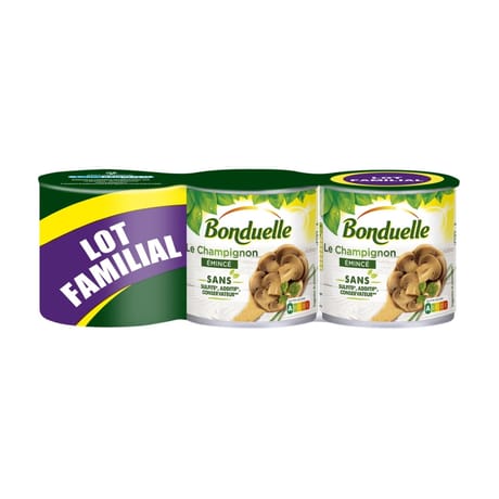 Bonduelle champignon emince sans sulfite, sans aditif 1/4 lot de 3
