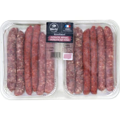 Assortiment chipolatas merguez chipolatas aux herbes 660g Carrefour le marché