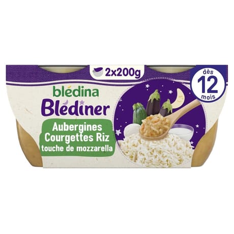 Blediner mouline aubergines/courgettes riz touche mozzarella 2x200g