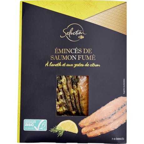 Carrefour sélection émincés de saumon fumé à l'aneth et aux zestes de citron 100g