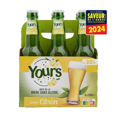 Carrefour bière sans alcool saveur citron yours 6x33cl