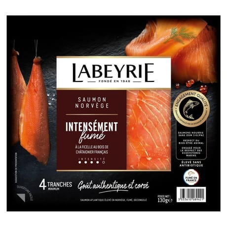 Labeyrie saumon atlantique intensément fumé de Norvège 4 tranches 130g