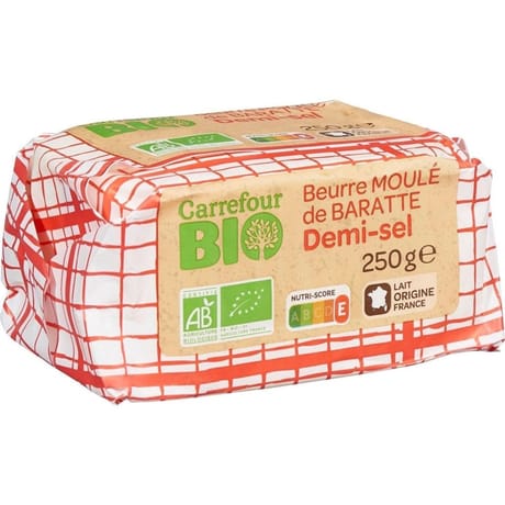 Carrefour bio beurre moulé de baratte demi sel 250g