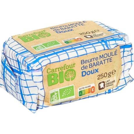 Carrefour bio beurre moulé de baratte doux 250g