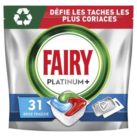 Fairy platinum plus tablette lave-vaisselle tout en 1 brise fraîche 31 capsules