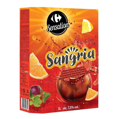 Carrefour sensation sangria au vin d'espagne bib 3l 7.5%