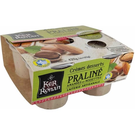 KER RONAN Creme dessert praliné amandes noisettes françaises 4x105g