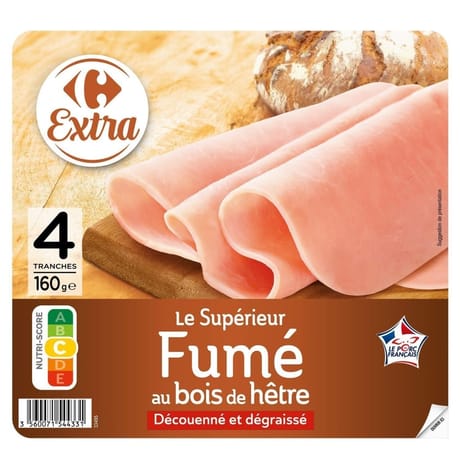 Carrefour Extra jambon cuit supérieur sans couenne 4t 160g