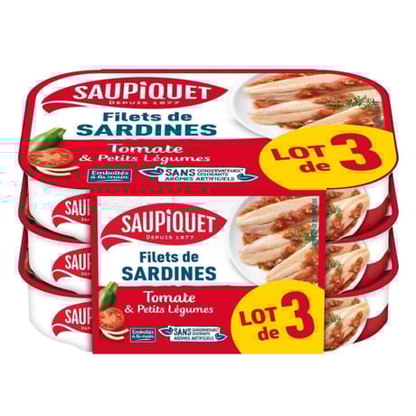 Saupiquet filets de sardines à la tomate et ses petits légumes 1/6 100g x 3