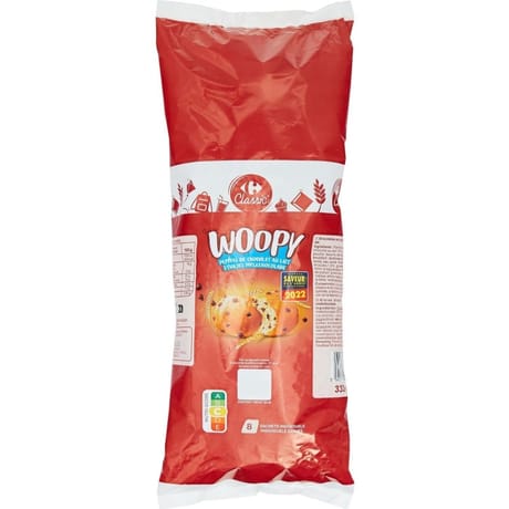 Carrefour classic' woopy 8 brioches pépites chocolat au lait 333g