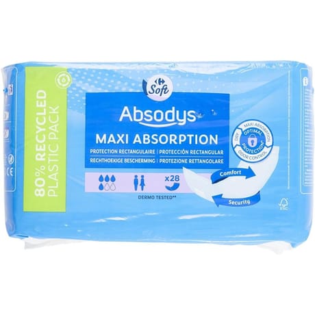 Carrefour soft serviettes hygiéniques fuites urinaires mixtes maxi absorption absodys x28