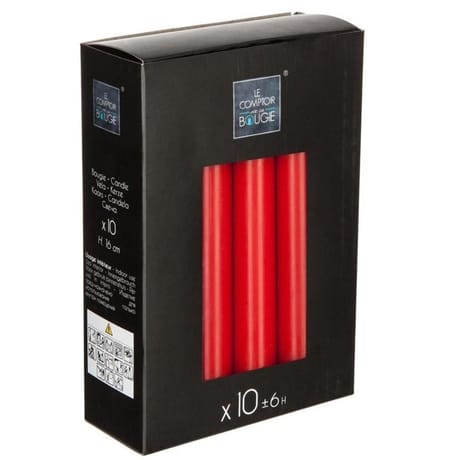 Lot de 10 bougies droites coloris rouge