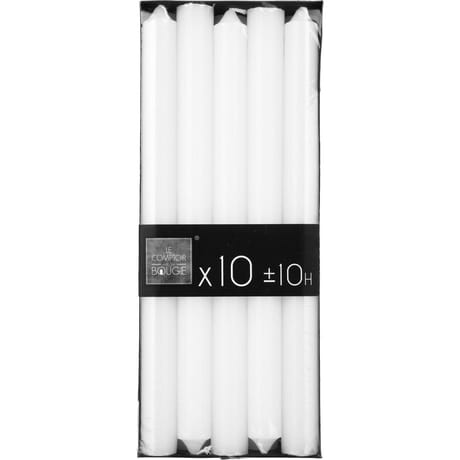 Lot de 10 bougies bâtons coloris blanc h25 cm