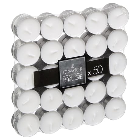 Lot de 50 bougies chauffe-plats coloris blanc